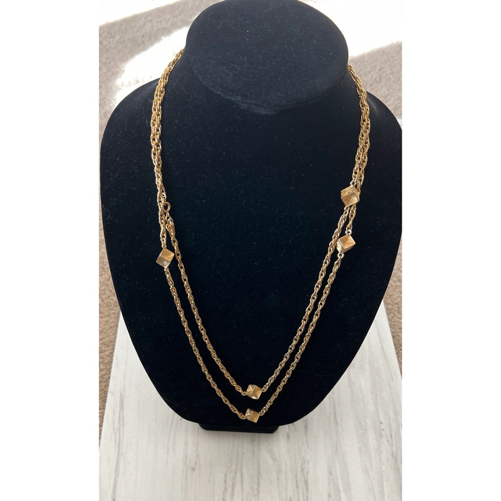 Monet Gold Tone Chain Cube Necklace